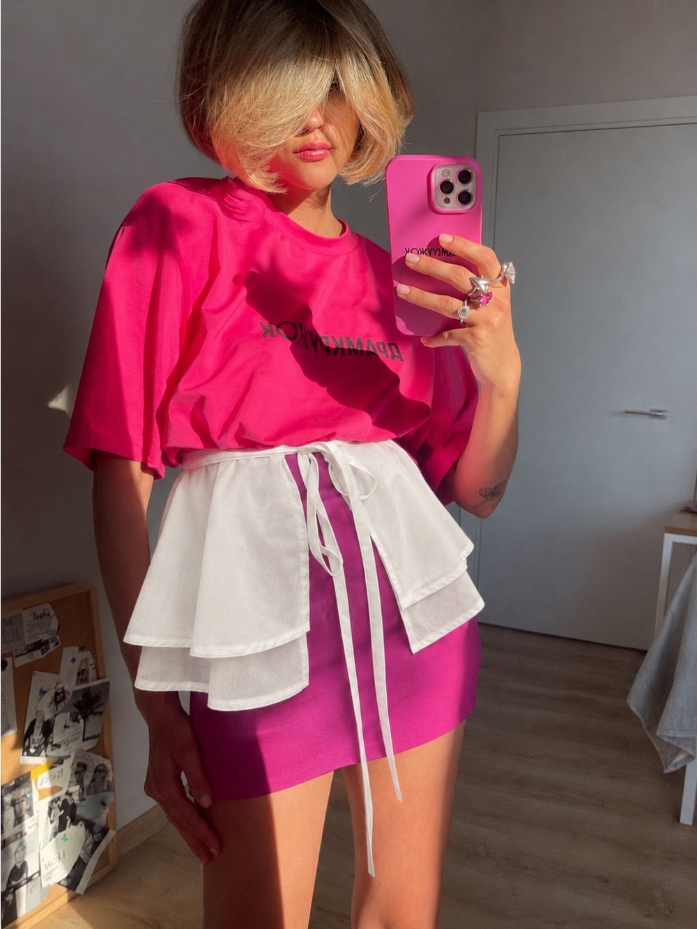 Handmade White Double-Layer Peplum Wrap Belt Detachable Overskirt